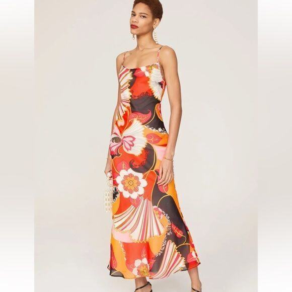 Ronny Kobo Collection Dresses & Skirts - RTR Ronny Kobo CollectiveRetro Slip Dress Sz 4 orange/brown midi floral print